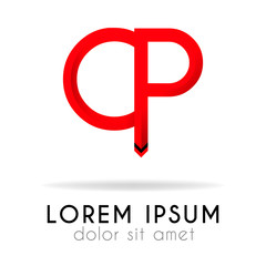 ribbon logo in dark red gradation with CP Letter