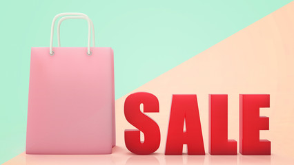 3d render of paper shopping bag with pastel color and copy space background