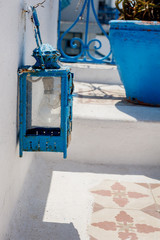 old, vintage, blue, lantern. Close-up