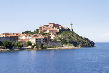 Fototapeta na wymiar Portoferraio, view of the harbor town.