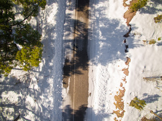 Aerial snowy road