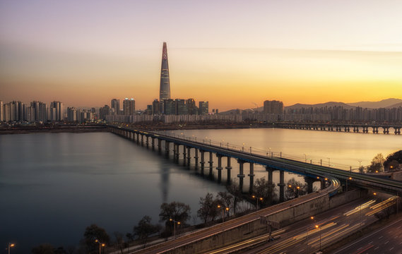 Lotte tower at sunset