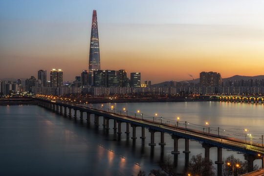 Lotte tower at sunset