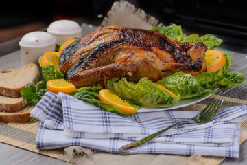 duck in oranges and apples,christmas duck,stuffed duck,festive duck,holiday goose