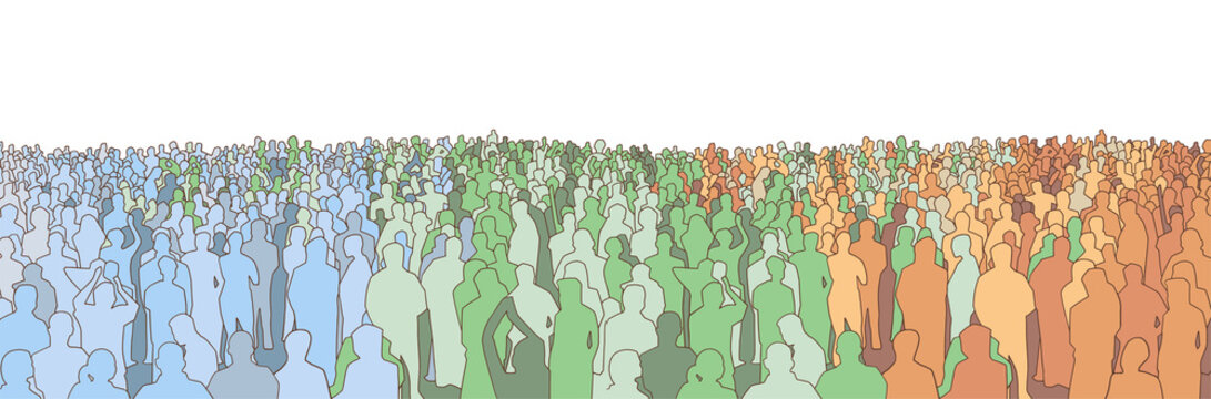 Illustration Of Large Mass Of People From Wide Angle In Color