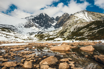 Fototapeta na wymiar Skalnate pleso, lake in High Tatras mountains in winter, Slovakia