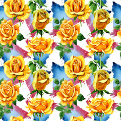 Wildflower rose flower pattern in a watercolor style. Full name of the plant: yellow rose. Aquarelle wild flower for background, texture, wrapper pattern, frame or border.