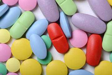Pharmacy theme. Multicolored Isolated Pills and Capsules