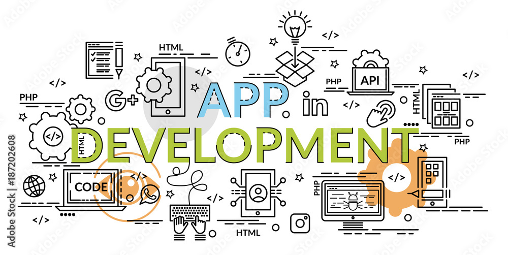 Wall mural flat colorful design concept for app development. infographic idea of making creative products..temp