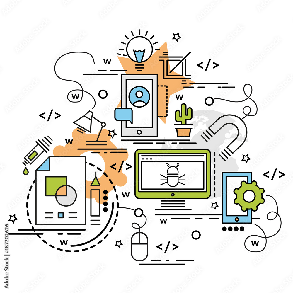 Wall mural flat colorful design concept for development. infographic idea of making creative products..template