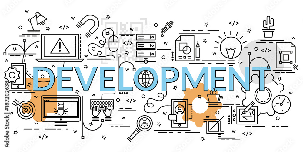 Wall mural flat colorful design concept for development. infographic idea of making creative products..template