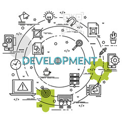 Flat colorful design concept for Development. Infographic idea of making creative products..Template for website banner, flyer and poster.