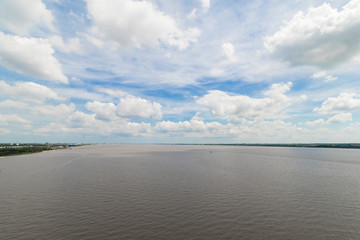 Looking East from the Humber Bridge, which connects Yorkshire to Lincolnshire, England, UK.