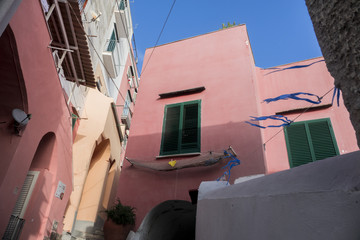 Beautiful colorful houses in the island of Procida, Italy.