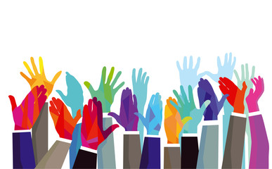 Farbenfrohe Hände nach oben