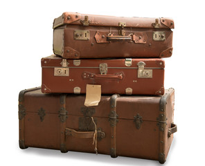 three old suitcases isolated on white background