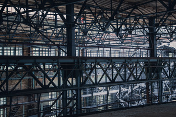  a factory interior with steel frames