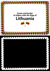 Frame and border of ribbon with the Lithuania flag for diplomas, congratulations, certificates. Alpha channel. 3d illustration
