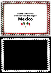 Frame and border of ribbon with the Mexico flag for diplomas, congratulations, certificates. Alpha channel. 3d illustration
