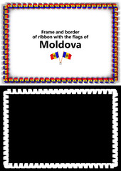 Frame and border of ribbon with the Moldova flag for diplomas, congratulations, certificates. Alpha channel. 3d illustration