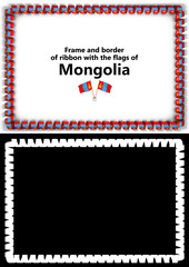 Fototapeta premium Frame and border of ribbon with the Mongolia flag for diplomas, congratulations, certificates. Alpha channel. 3d illustration