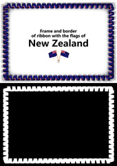 Frame and border of ribbon with the New Zealand flag for diplomas, congratulations, certificates. Alpha channel. 3d illustration