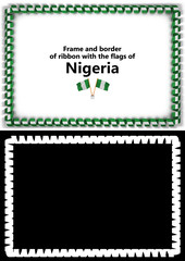 Frame and border of ribbon with the Nigeria flag for diplomas, congratulations, certificates. Alpha channel. 3d illustration