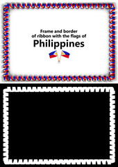 Fototapeta premium Frame and border of ribbon with the Philippines flag for diplomas, congratulations, certificates. Alpha channel. 3d illustration