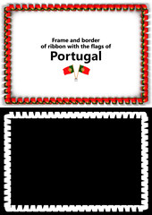 Frame and border of ribbon with the Portugal flag for diplomas, congratulations, certificates. Alpha channel. 3d illustration
