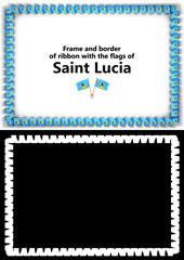 Frame and border of ribbon with the Saint Lucia flag for diplomas, congratulations, certificates. Alpha channel. 3d illustration