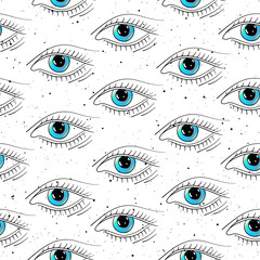 Obraz premium Seamless pattern with hand drawn open blue eyes. Vector background, can be used for design of fabric, textile, wallpaper.