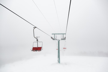 Ski-lift in fog