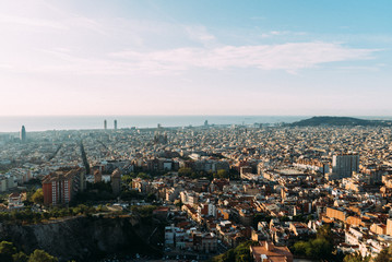 Fototapeta na wymiar Summer view of Barcelona city from Santa Maria del mar. Catalonia, Spain