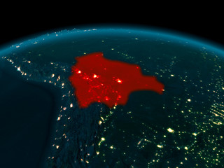 Orbit view of Bolivia at night