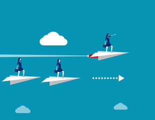 Competition. Business people in paper plane. Concept business vector illustration.