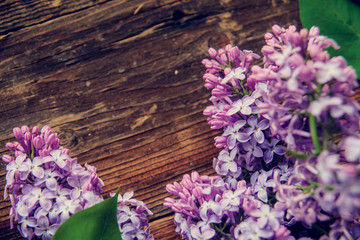 lilac flowers on a old wooden background