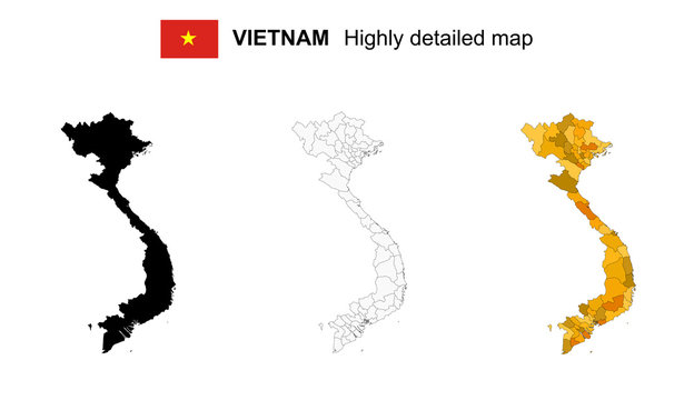 Vietnam - Vector highly detailed political map with regions, provinces and capital. All elements are separated in editable layers.