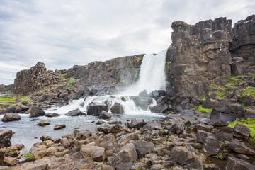 Waterfall in the Thingvellir National Park, Iceland