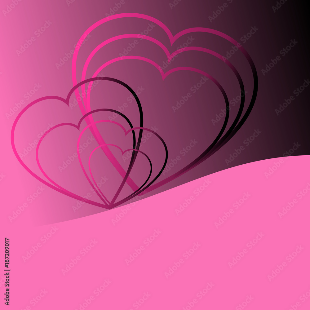 Poster vector design background with a turned out edge and with a silhouettes of hearts. vector graphic sui