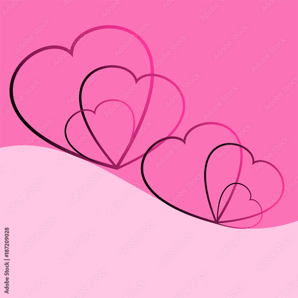 Poster vector design background with a turned out edge and with a silhouettes of hearts. vector graphic sui