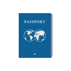 International passport blue cover symbol. Identification document for travel. Vector illustration isolated on white background