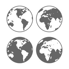 World planet earth icons set. Two globes of the different sides. Vector illustration isolated on white background