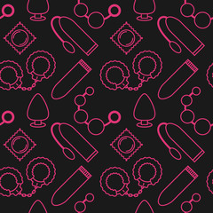Vector seamless pattern of sex toys in the linear flat style.