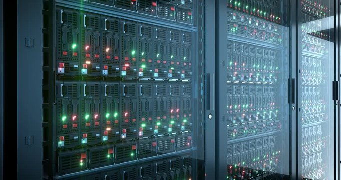 Servers close up. Server. Modern data center. Cloud computing. Mining farm. Loopable seamless animation. 8k 4k UHD