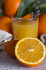 Fresh orange juice in glass cup