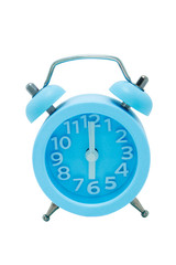 Blue Clock set Time at 12.00 PM. on white background with Clipping path