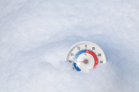 Frozen Thermometer Shows Minus 30 Celsius Degree Extreme Cold Winter Weather Concept