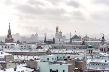 Fototapeta premium Views of Moscow in winter from the observation deck of the Children's world. Russia.