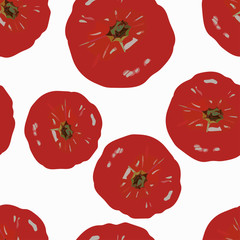 seamless pattern of realistic red ripe tomatoes on white background. Vector art