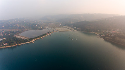 Aerial view of cliffs shoreline.